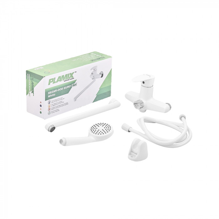 Змішувач для ванни Plamix Cezar-006 EURO SET White (з шлангом, лійкою та кронштейном) (PM0666)