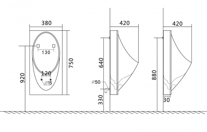 Пісуар підвісний Mixxus Premium BEVEL-1005 380x420x750mm з краном для пісуара (MP6664)