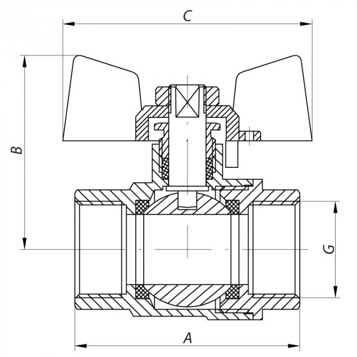 Кран кульовий KOER KR.217.G - 1/2" FF ГГМ YELLOW, ручка "метелик" жовта (KR0032)