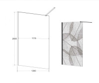 Кабина walk in LEAFY 120x200 стекло прозрачное с узором, хромированный держатель 120 см