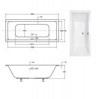 Ванна акриловая QUADRO SLIM 165х75 без ног, БЕЗ отверстий под ручки, без ручек