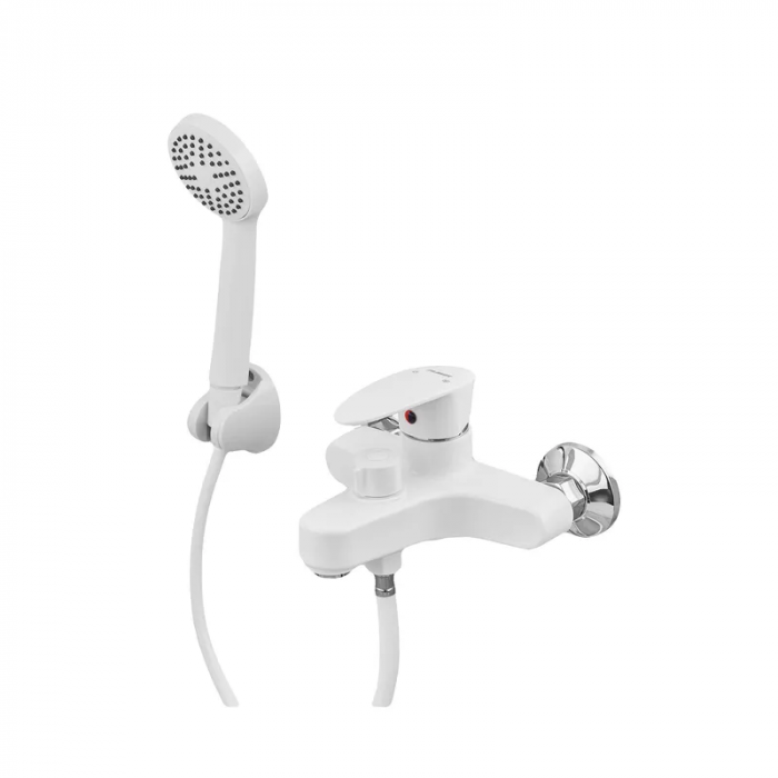 Змішувач для ванни Plamix CEZAR-009 EURO SET White, зі шлангом, лійкою та кронштейном (PM0692)