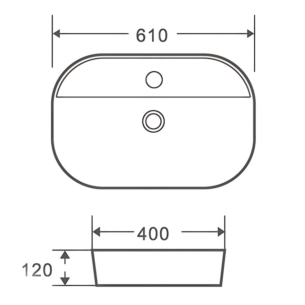 Раковина накладна MIXXUS PREMIUM ELLIPSE-0204 600х380х115mm (отвір під змішувач) (MP6679)