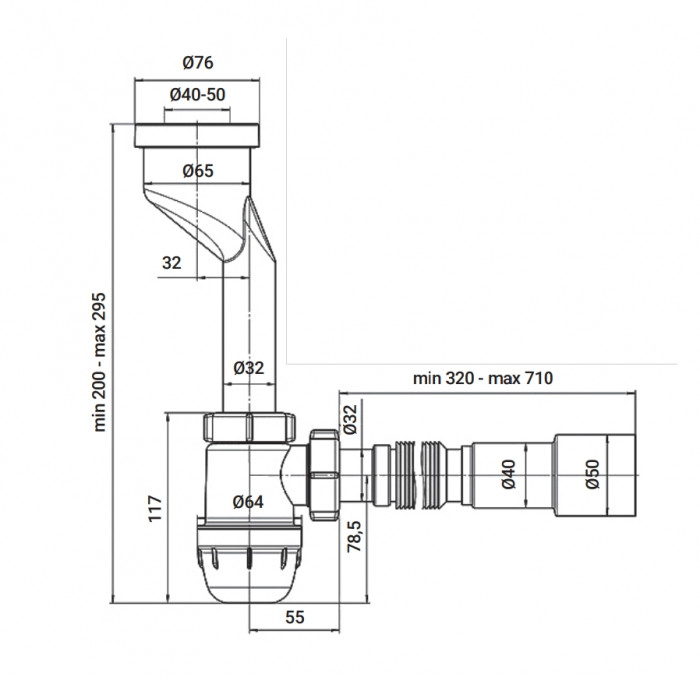 Сифон для пісуару Zerix SP-01 з гофротрубою (ZX5094)