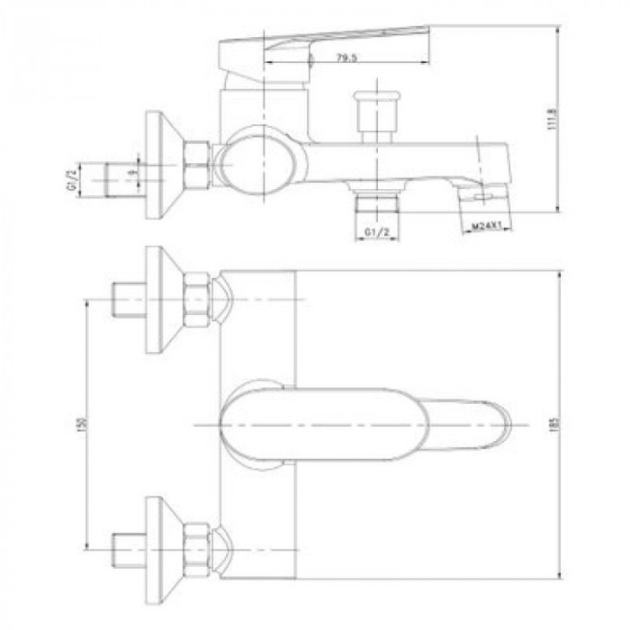 Змішувач для ванни IMPRESE LESNA настінний, без душового гарнітуру, хром 10070