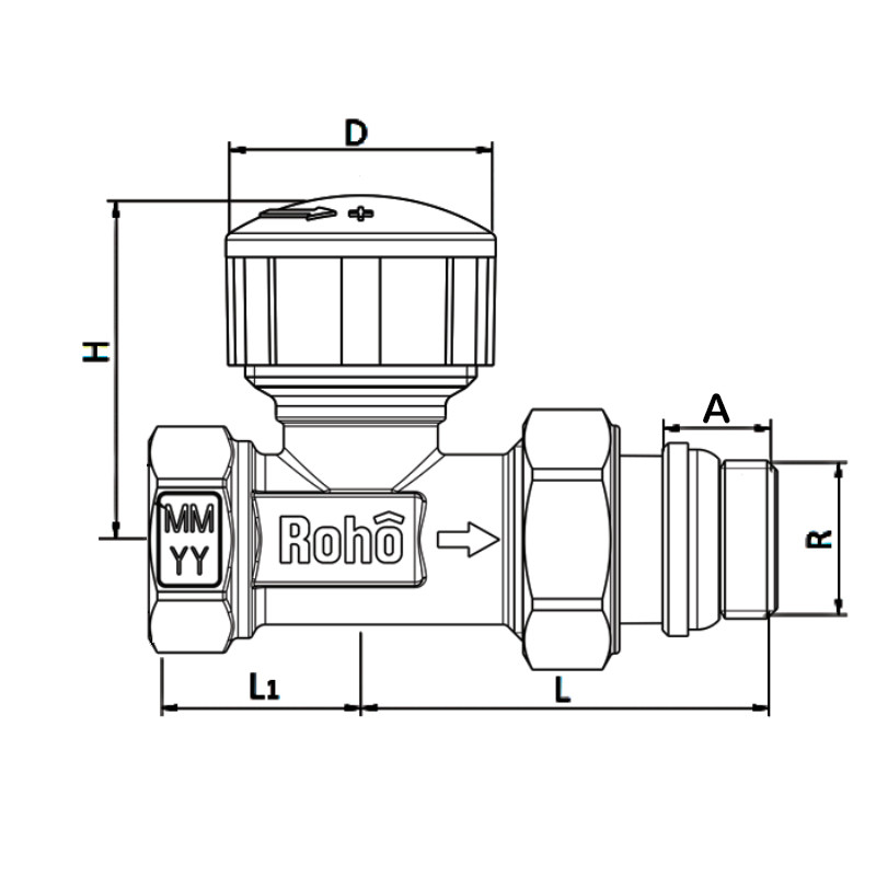 Кран радіаторний термостатичний Roho R5161-050 - 1/2" (М30х1,5) прямий (антипротечка) (RO0125)