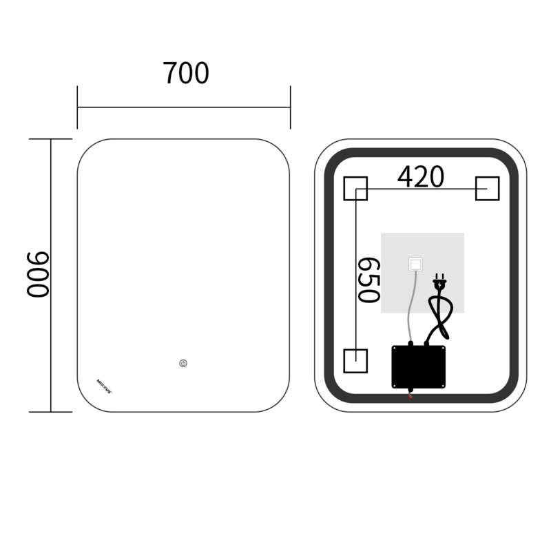 Дзеркало MIXXUS PREMIUM DIVERSE MR15-90x70-REVERSE з LED Touch, Anti-fog, димером (3-6,5kK) (MP6639)