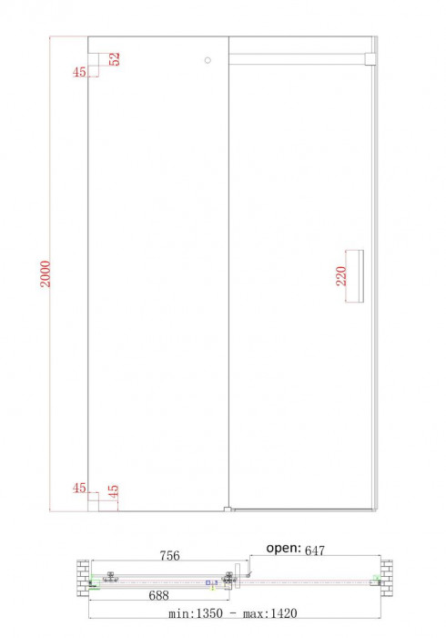 Двері в нішу Koer SR SD02-140x200-TR-01 прозоре скло Easy Clean 8мм, хром (KR5383)