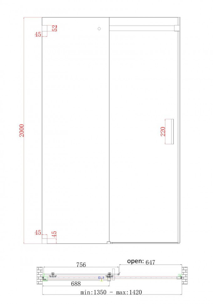 Двері в нішу Koer SR SD02-140x200-TR-01 прозоре скло Easy Clean 8мм, хром (KR5383)