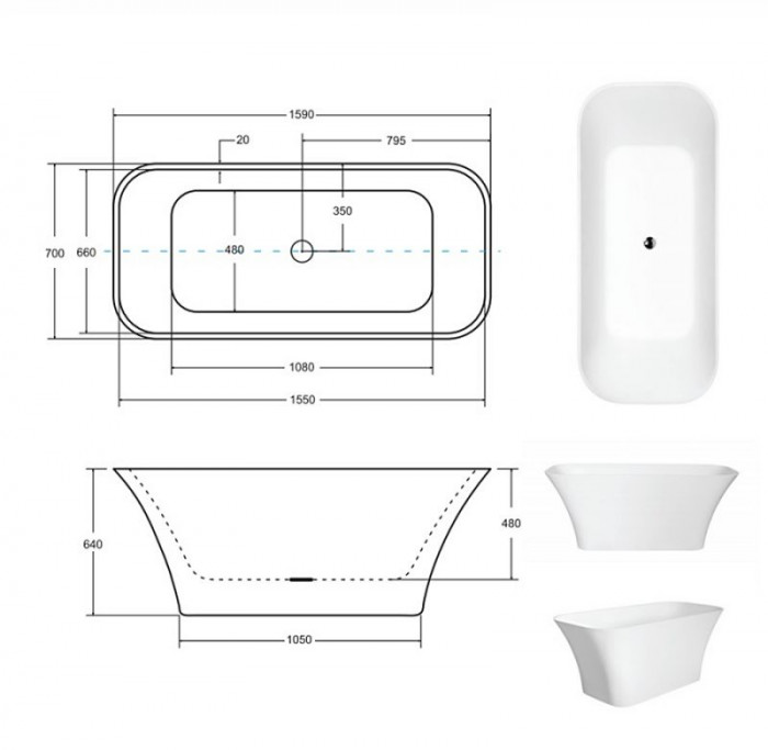 Ванна ASSOS ретро 160х70 з сифоном клік-клак