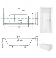 Ванна акриловая QUADRO SLIM 175х80 без ног, БЕЗ отверстий под ручки, без ручек