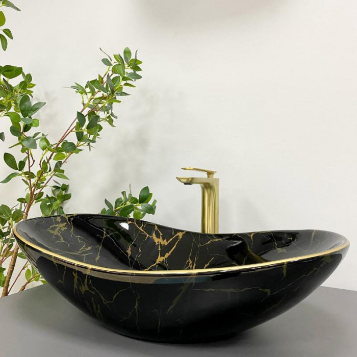 Умивальник (раковина) VBI TURIN MARBLE BLACK GLOSSY накладний
