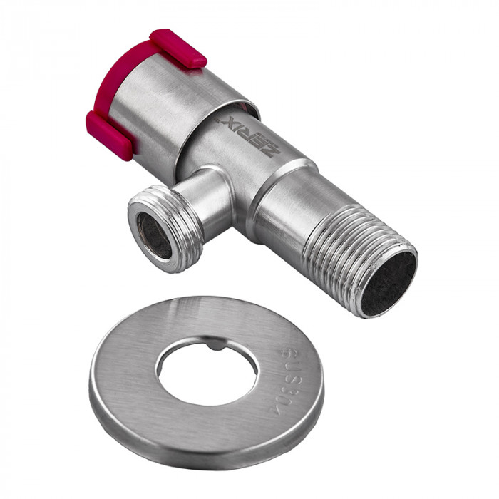 Кран для підключення сантехприладів Zerix VAL-07-1/2x1/2 з нерж.сталі SUS304 (червоний) (ZX5100)