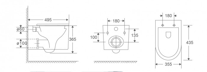 Унітаз підвісний Mixxus Premium Topper-0101-T3 495x355x375mm, система змиву Tornado 1.0 (MP6476)