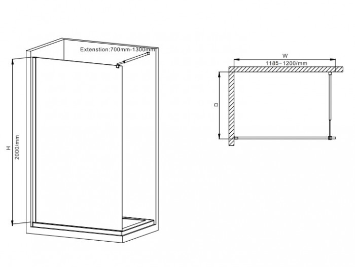 Душова перегородка Mixxus Premium FLAT SP01-120x200-TR Chrome Walk-In прозоре скло 8мм (MI6852)