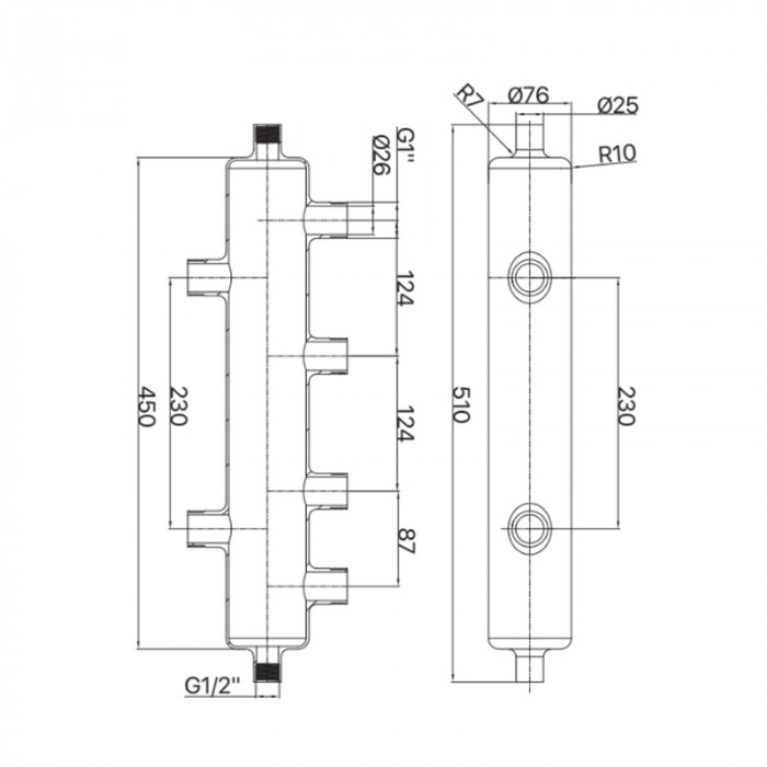 Гідрострелка Koer KR.S1032 4/2 (з повітровідв. і дренаж. краном) 1"НР SUS304 (KR2959)