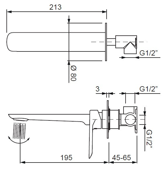 Змішувач для умивальника Koer KB-16028-01 вбудований (KR5297)