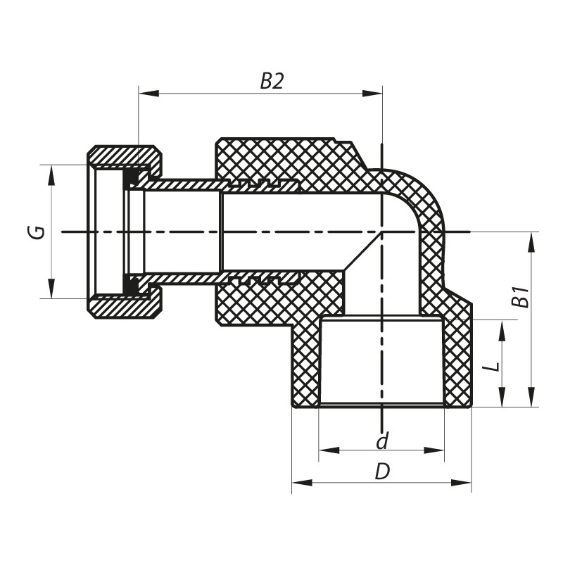Кут з накидною гайкою 20x1/2F PPR Koer K0144.PRO (KP0182)