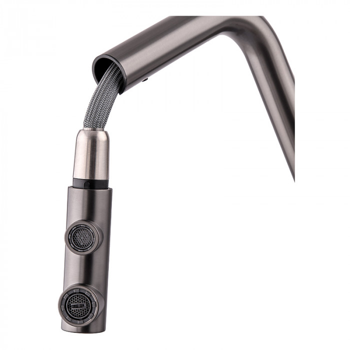 Кухонний змішувач на дві води Zerix LUX-024 Graphite з висувною лійкою (нерж. сталь) (ZX5557)