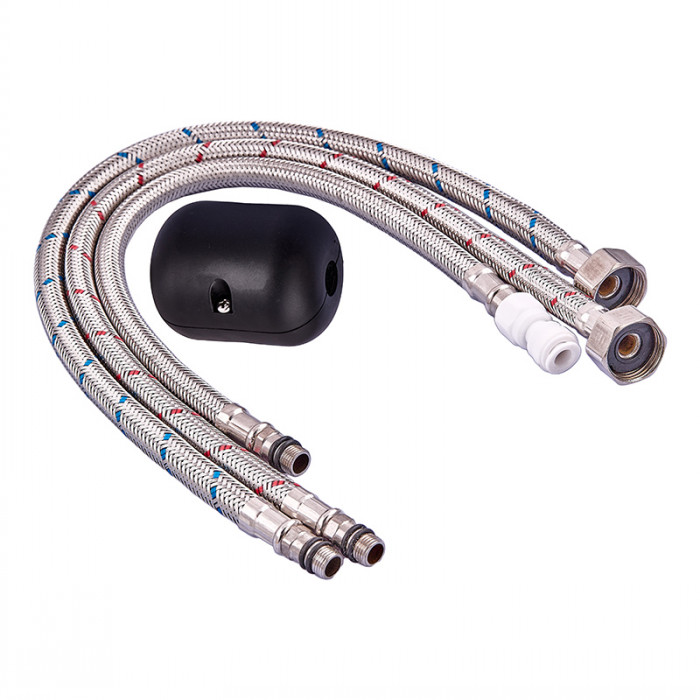 Кухонний змішувач на дві води Zerix LUX-024 Graphite з висувною лійкою (нерж. сталь) (ZX5557)