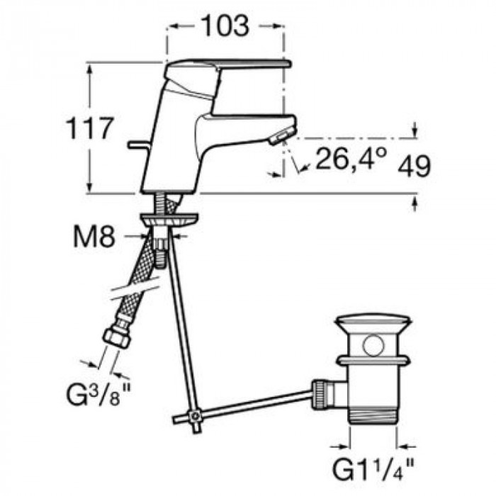 Змішувач для раковини ROCA Victoria-N одноважільний, з донним клапаном h117, хром A5A3025C00