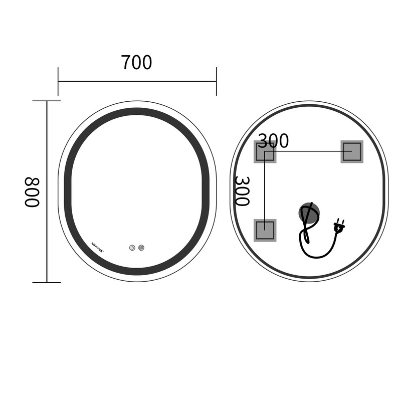 Дзеркало Mixxus Premium ELLIPSE MV05-80x70-Reverse з Led Touch, Anti-fog, димером (3-6,5kK) (MP6643)