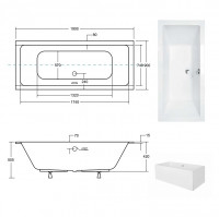 Ванна акриловая QUADRO SLIM 190х90 без ног, БЕЗ отверстий под ручки, без ручек