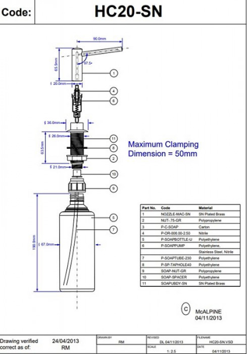 Дозатор SOAP-WBT-SN (HC20-SN)