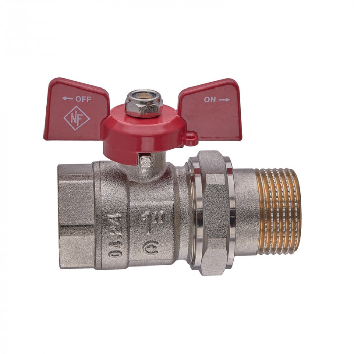 Кран з американкою Nolf classic NFC.921-10-1" FM ГШМ, ручка "метелик" червона (NF3152)