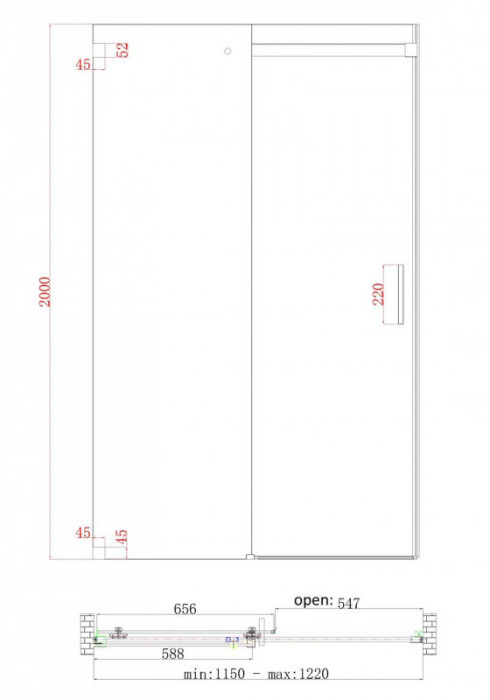 Двері в нішу Koer SR SD02-120x200-TR-01 прозоре скло Easy Clean 8мм, хром (KR5384)