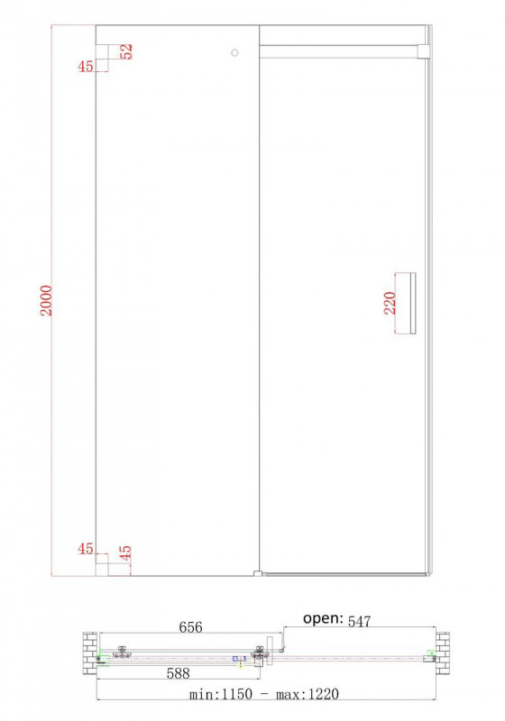 Двері у нішу розсувні KOER SR SD02-120x200-TR-01 прозоре скло EASY CLEAN 8мм хром (KR5384)