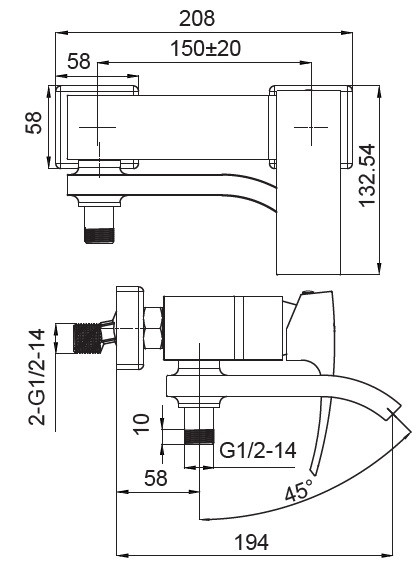 Змішувач для ванни Koer KB-41007-04 з коротким виливом (Колір хром+білий) (KR5157)