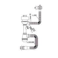 Сифон для кухні MIXXUS SK-05-BL 3 1/2"x40 з пластиковою чорною сіткою, відводом для пральної машини, гнучким прямокутним переливом (MI8192)