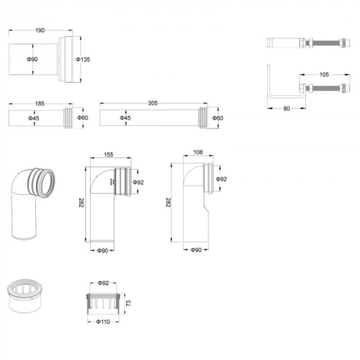 Комплект інсталяційний для унітазу Koer KT-0401 (без панелі змиву)  (KR5166)