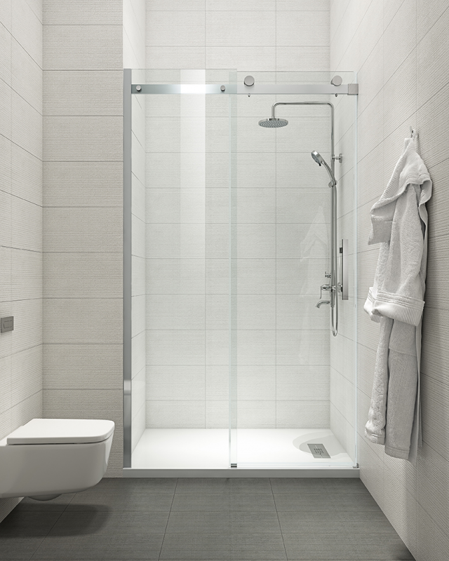 Двері у нішу розсувні KOER SR SD01-120x200-TR-01 прозоре скло EASY CLEAN 8мм хром (KR5376)
