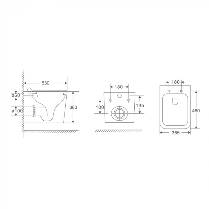 Унітаз підвісний Mixxus Premium Quadro-0302-R Black 530x360x365mm, система змиву RIMLESS (MP6455)