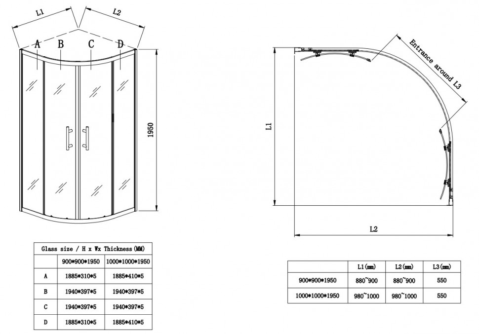 Душова кабіна без піддону Koer SR SC04-90x90x195-TR-07 прозоре скло Easy Clean 5мм, графіт (KR5362)