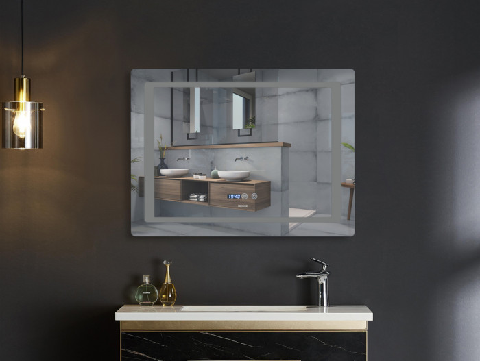 Дзеркало Mixxus STYLE MR03-80x60 з Led Touch, Anti-fog, димером, регулятором яскравості, годинником (MI6005)