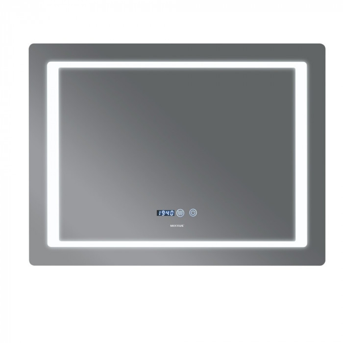 Дзеркало Mixxus STYLE MR03-80x60 з Led Touch, Anti-fog, димером, регулятором яскравості, годинником (MI6005)