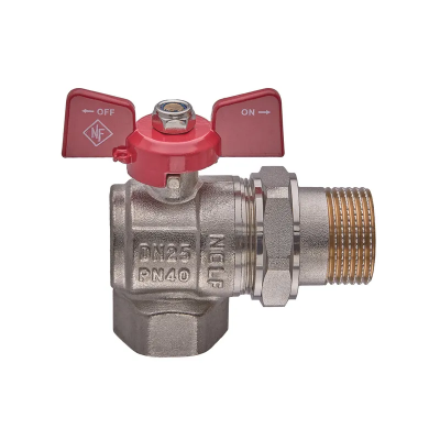 Кран кульовий з американкою Nolf classic NFC.941-10-1&quot; FM кутовий, ГШМ ручка &quot;метелик&quot; червона (NF3157)