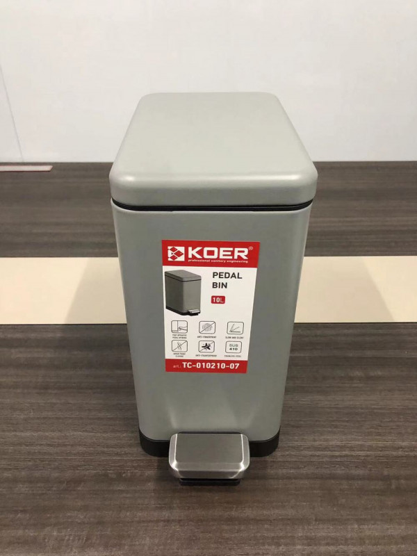 Відро для сміття з плавним закриттям прямокутне KOER TC-010210-07 10 л (колір сірий) (KR5599)