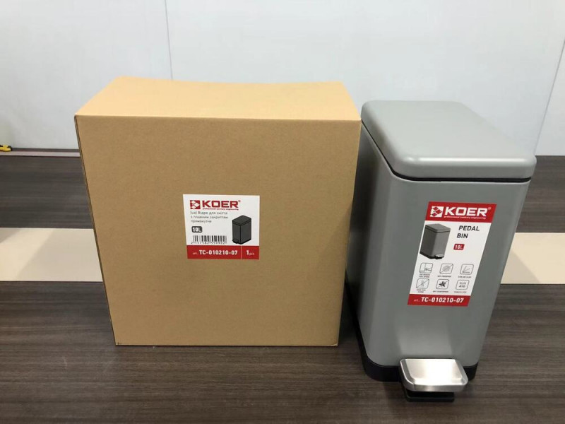 Відро для сміття з плавним закриттям прямокутне KOER TC-010210-07 10 л (колір сірий) (KR5599)