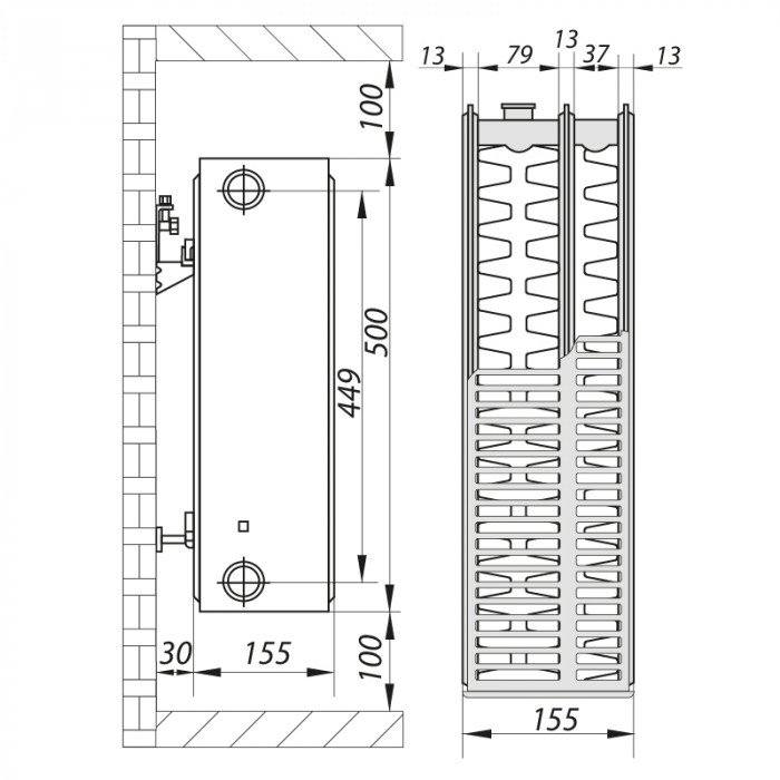 Сталевий радіатор 33х500х800.S Koer (бок. підключення) (RAD120)