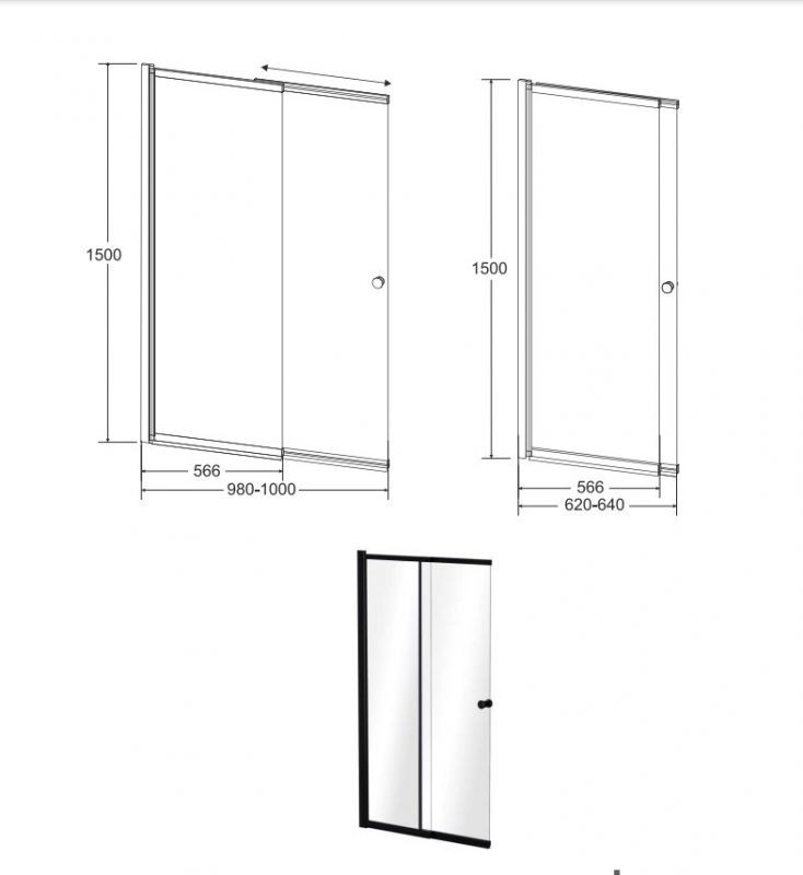 Шторка для ванни BESCO Easy Slide Black-2S 100x150