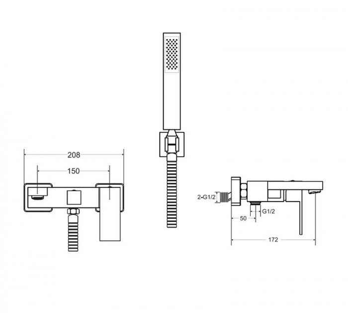 Змішувач до ванни MODERN/VARIUM чорний матовий (до стіни)