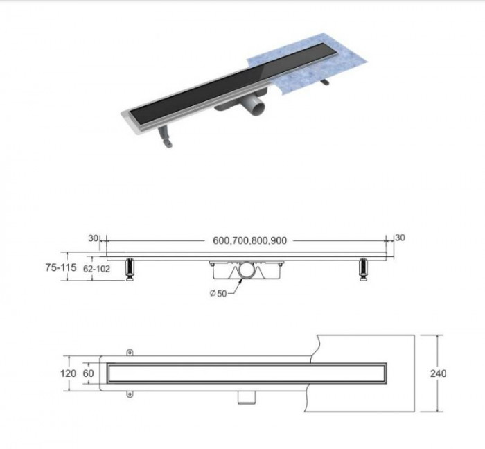 Лінійний душовий трап Virgo Black 70