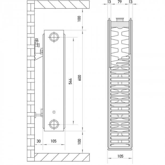 Сталевий радіатор Europroduct 22 x 600 x 600 (бокове підкл.) (EP6163)
