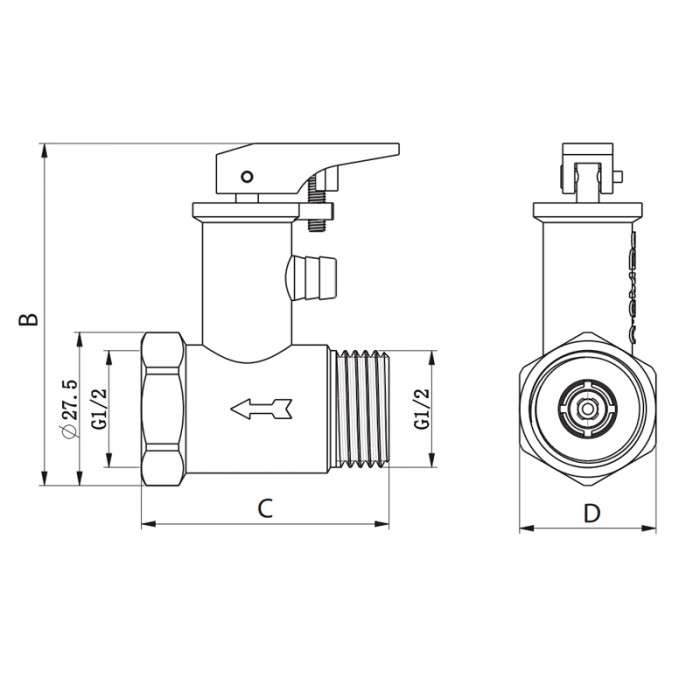 Запобіжний клапан для бойлера Koer KR.1046.K - 1/2” 6BAR (з ручкою) (KR4764)
