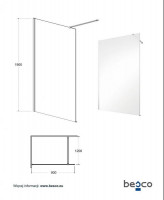 Кабина walk in ECO-N 90x195 стекло прозрачное, держатели хромированные 120 см