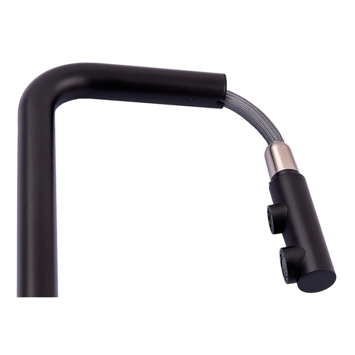 Кухонний змішувач на дві води Zerix LUX-024 Black з висувною лійкою (нерж. сталь) (ZX5556)